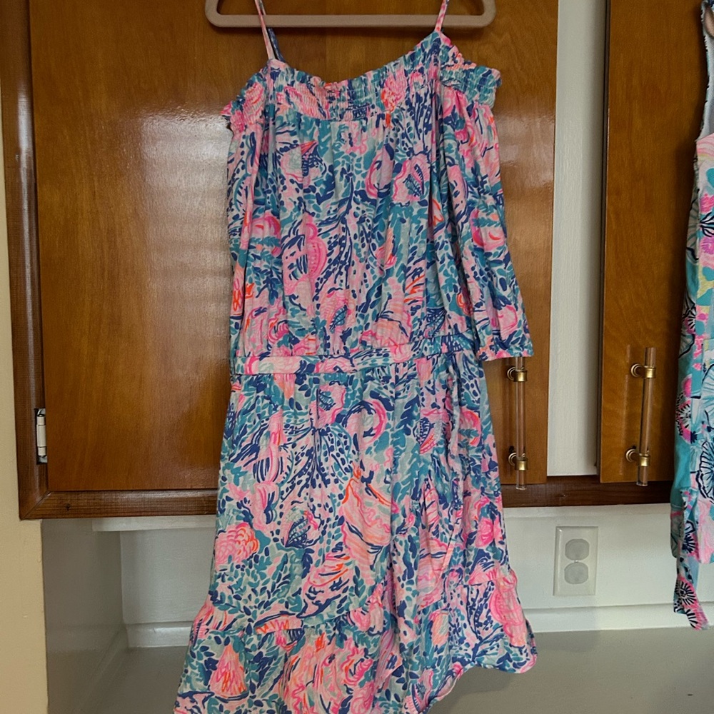 Lilly Pulitzer Pink and Blue cold Shoulder Dorita Dress Sz 10